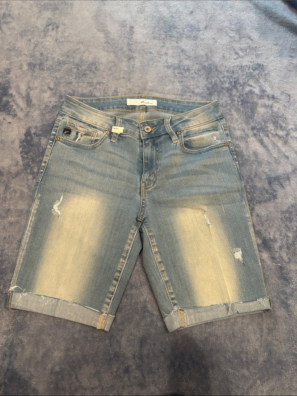 KanCan Light Blue Distressed Denim Bermuda Shorts